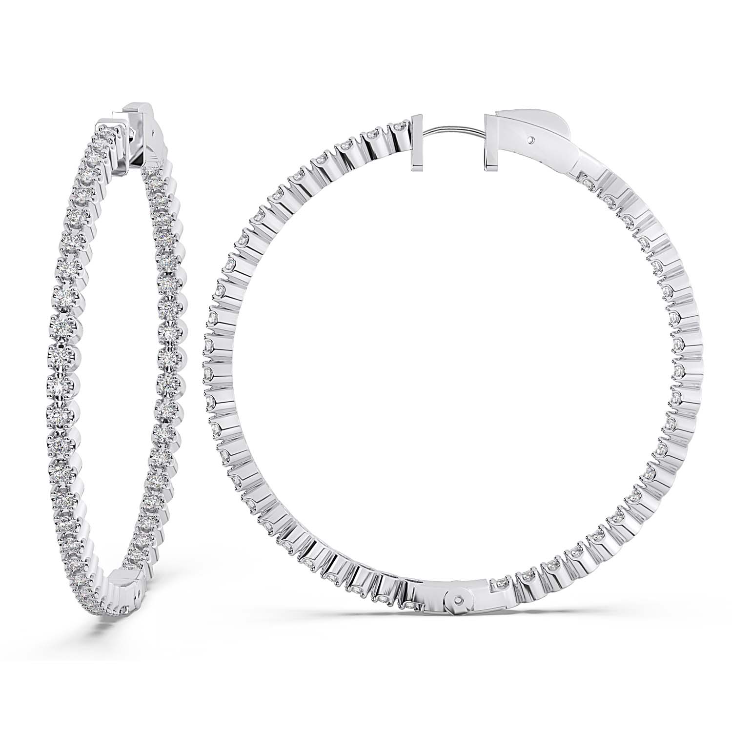 1 1/2ctw Round Diamond White Gold Inside-Out Hoop Earrings