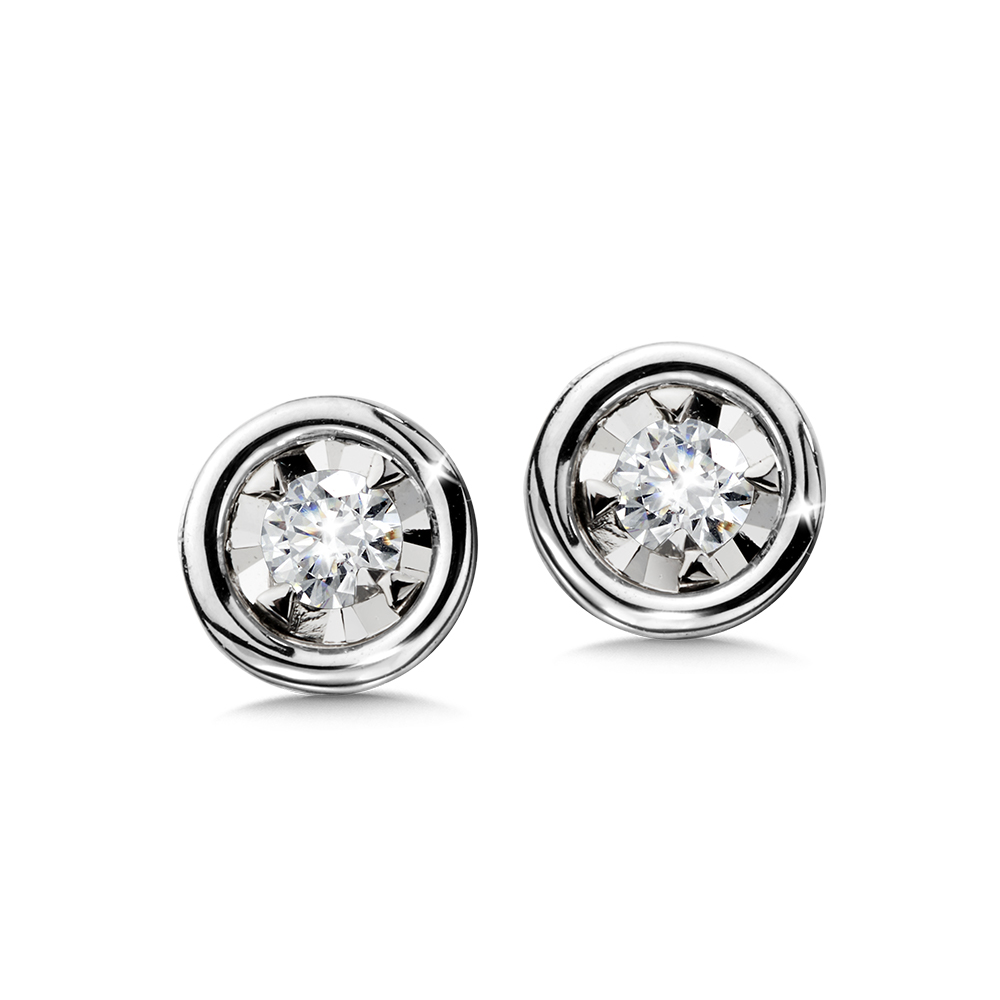 Bezel-Set 1/10ctw Diamond White Gold Stud Earrings