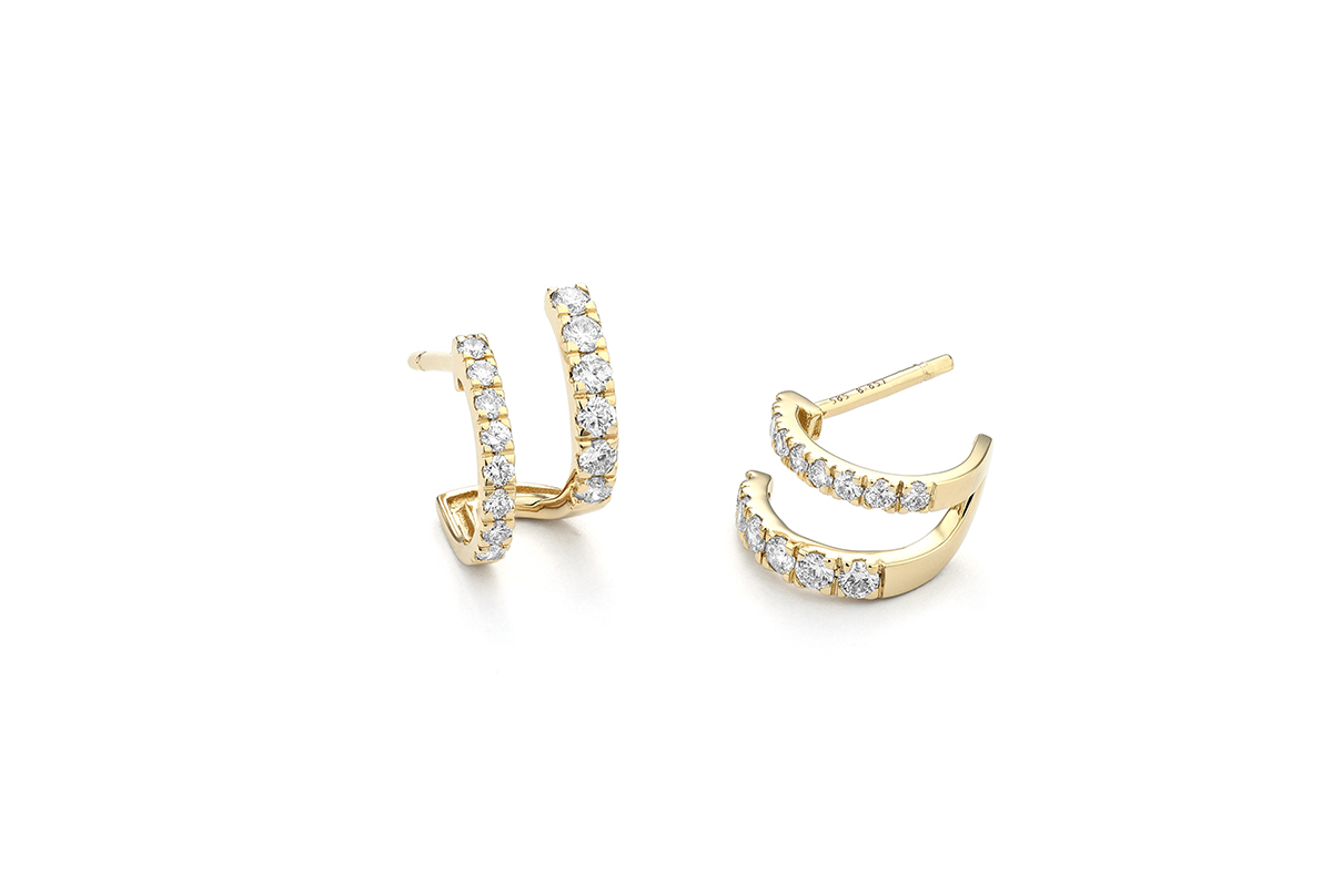FACET Yellow Gold 3/4ctw Diamond Double Line Earrings l FACET Barcelona