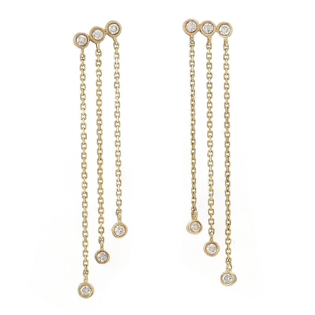 Yellow Gold 1/5ctw Bezel-set Diamond Chain Dangle Earrings