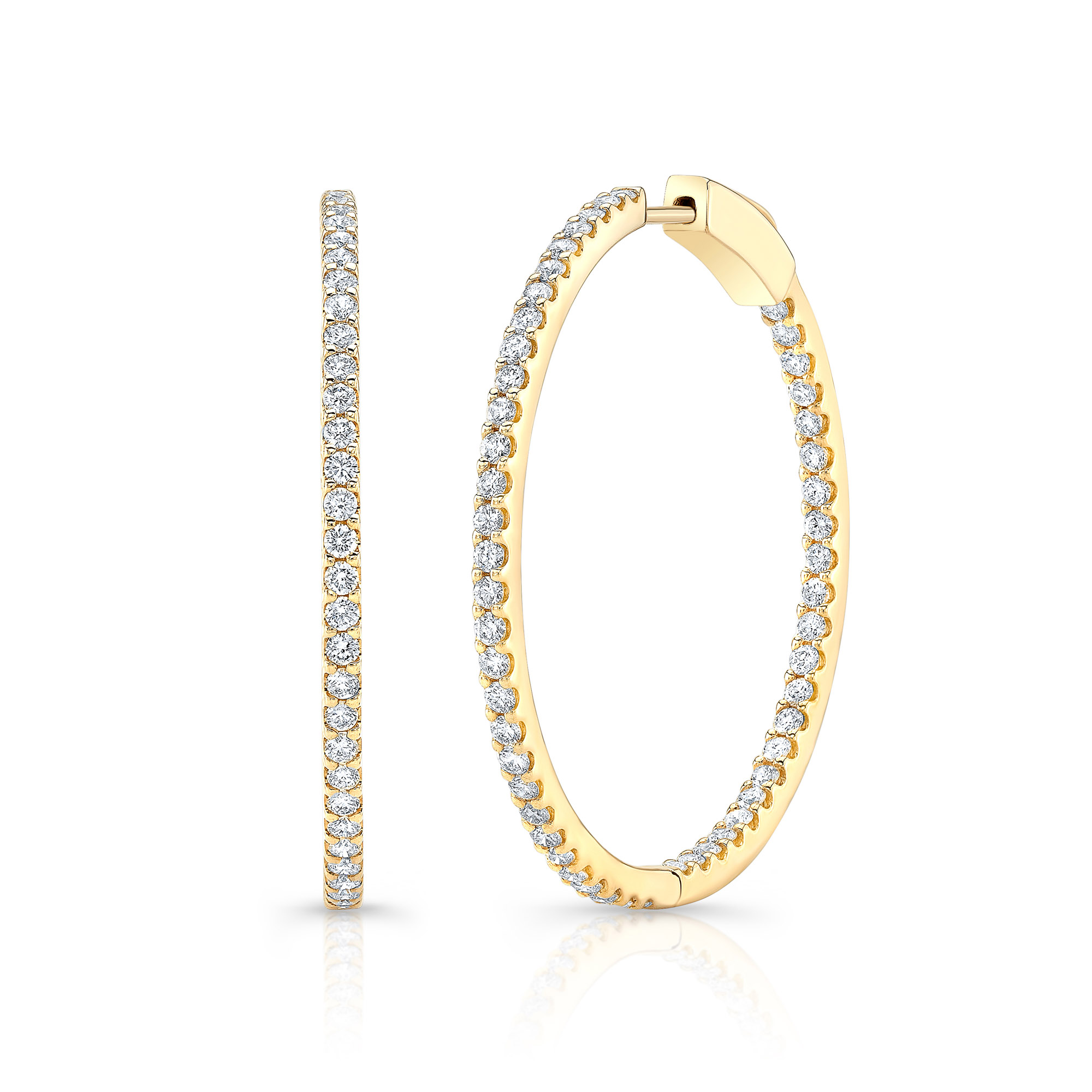 Yellow Gold 2ctw Diamond Round Hoop Earrings
