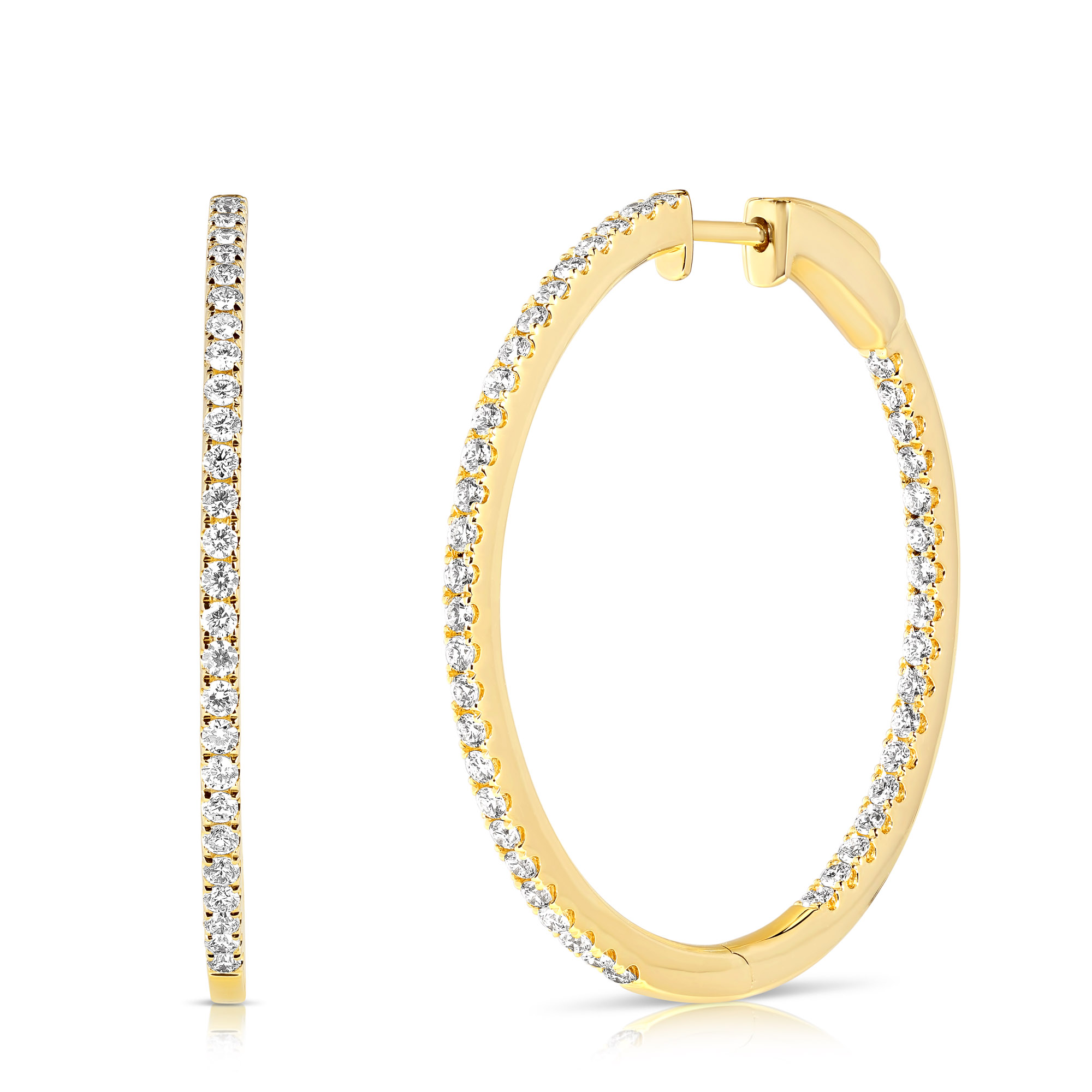 Yellow Gold 1 1/2ctw Diamond Oval shaped Hoop Earrings