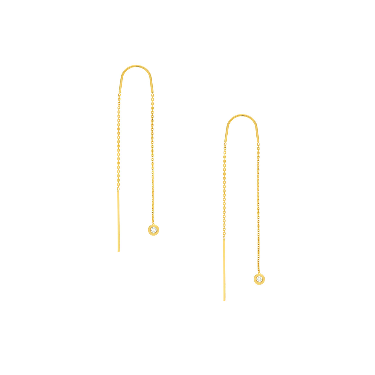 Yellow Gold 1/20ctw Bezel-Set Diamond Dangle Threader Earrings