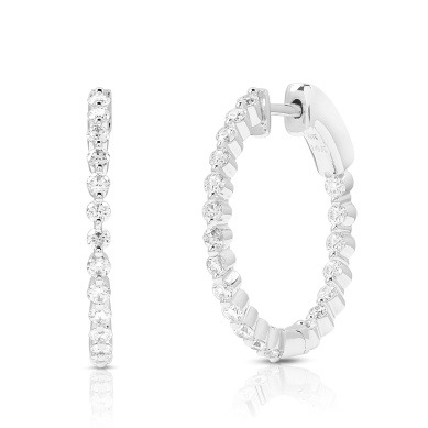White Gold 1ctw Diamond Shared Single Prong Set Oval Inside Out Diamond Hoop Earrings