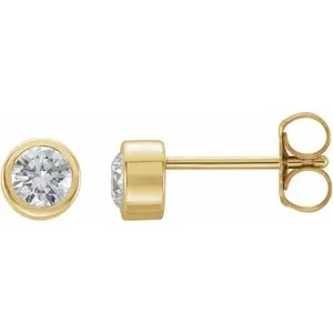 Yellow Gold 3/4ctw Natural Diamond Bezel-Set Stud Earrings