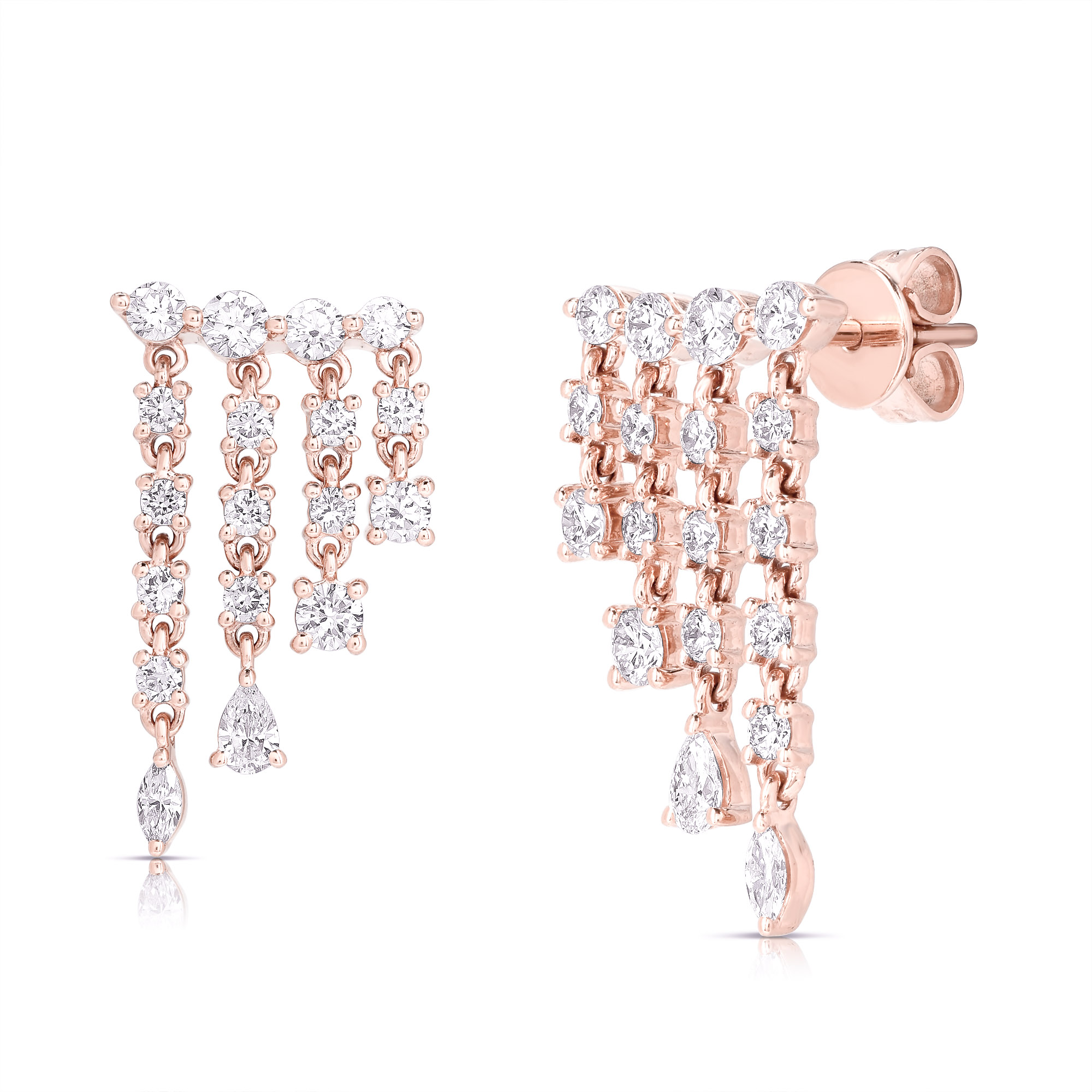 Rose Gold 1ctw Graduating Diamond Ear Climber Stud Earrings