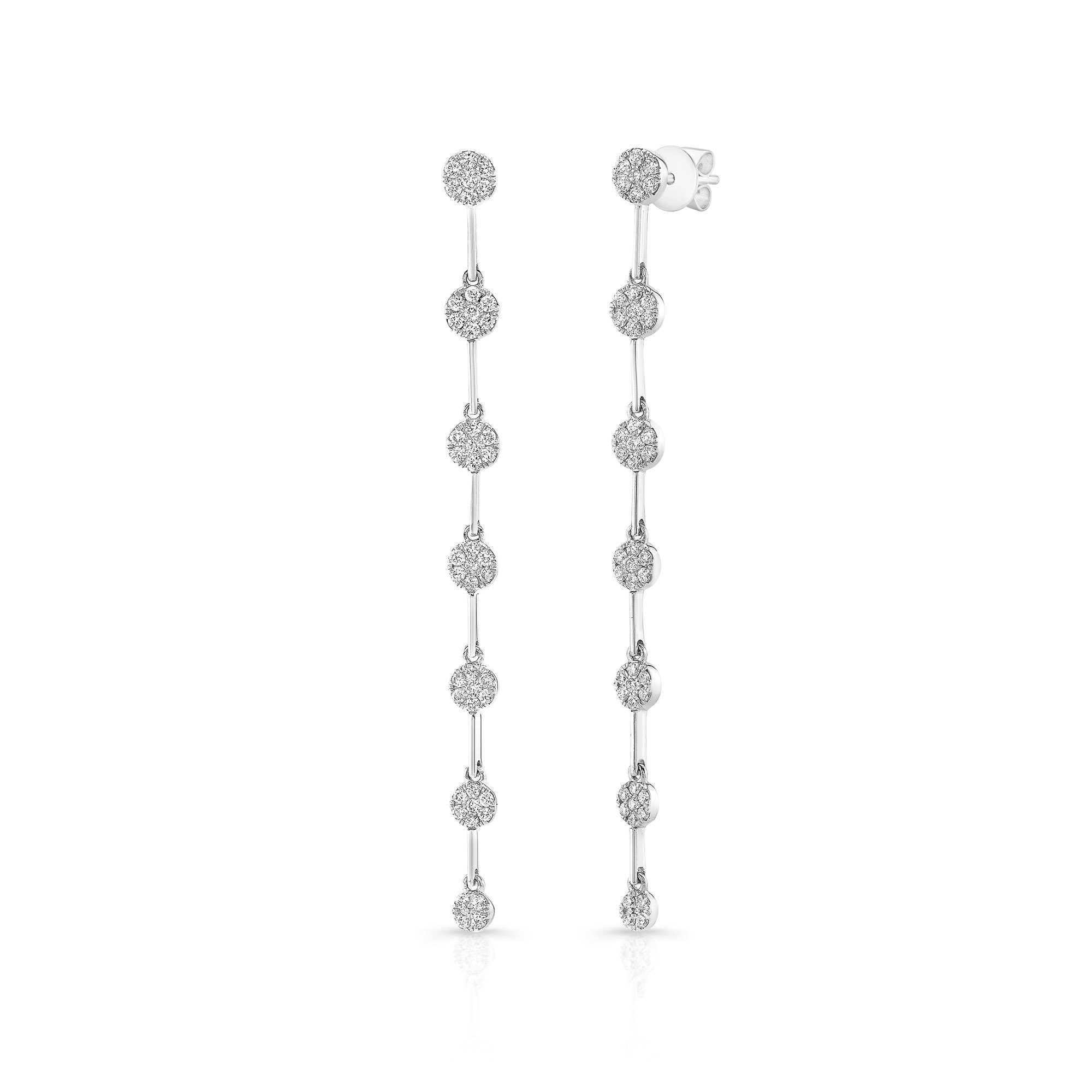 White Gold 3/4ctw Diamond Station Disc Drop Earrings
