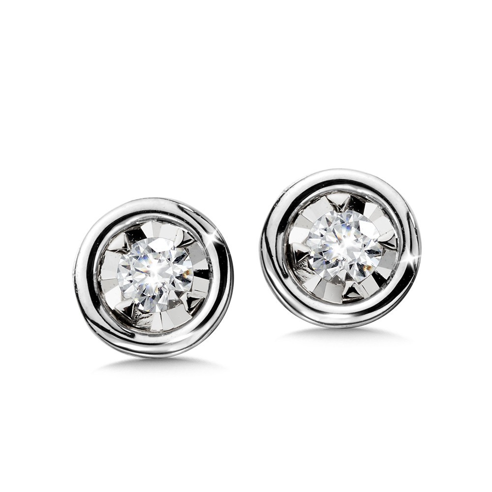 Bezel-Set 1/7ctw Diamond White Gold Stud Earrings