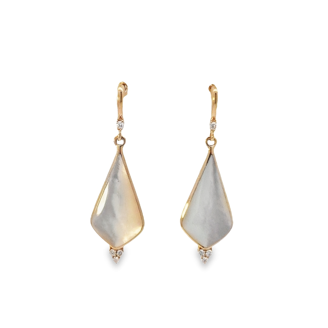 Yellow Gold Mother of Pearl and 1/10ctw Diamond Earrings l KABANA