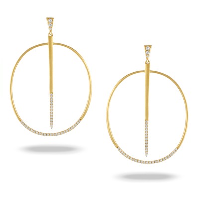 Yellow Gold 1/3ctw Diamond Circle and Bar Large Dangle Earrings l DOVES