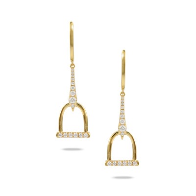 DOVES 1/2ctw Diamond Bit Equestrian 18k Yellow Gold Drop Earrings