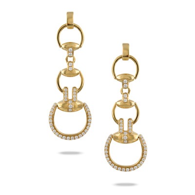 DOVES 3/5ctw Diamond Bit Equestrian 18k Yellow Gold Dangle Earrings