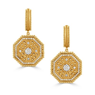 Yellow Gold 2/5ctw Diamond Byzantine Dangle Earrings l DOVES