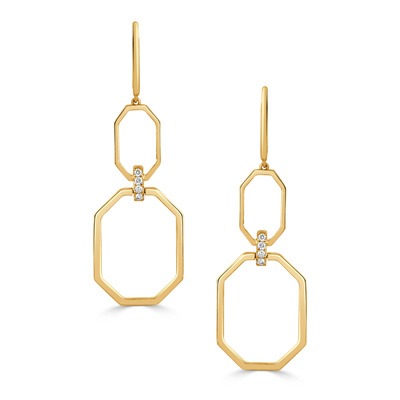 Yellow Gold 1/10ctw Diamond Large Square Link Dangle Earrings l DOVES