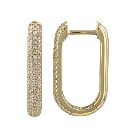 Yellow Gold Rectangle Diamond Huggie Earrings