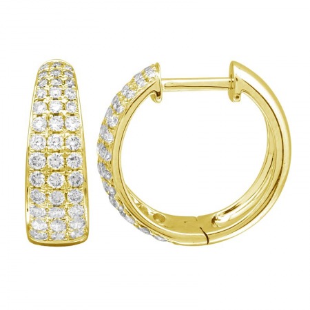 Yellow Gold 7/10ctw Diamond Pave Tapered Hoop Earring
