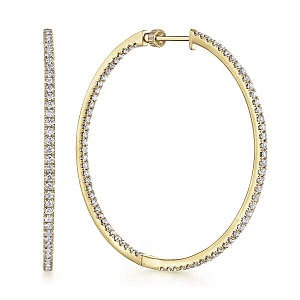 Yellow Gold 3ctw Diamond Round Inside Out Hoop Earrings
