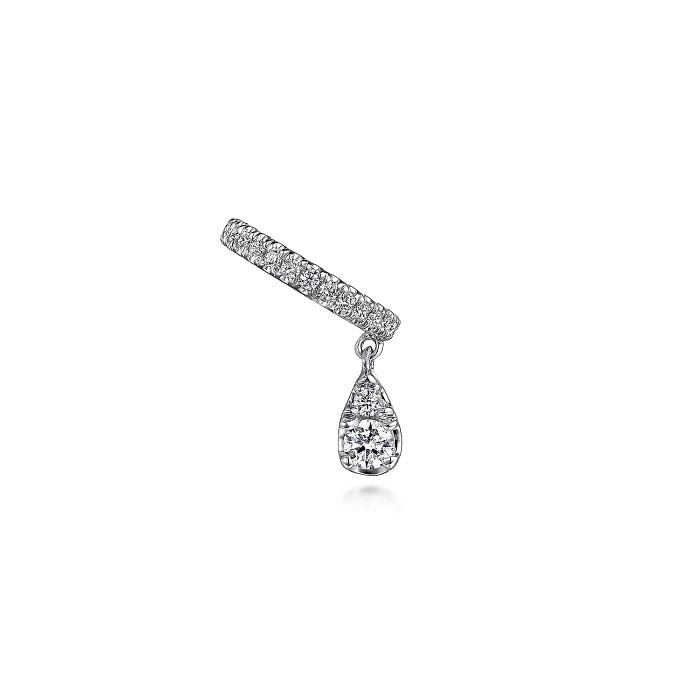 White Gold Single Diamond Ear Cuff with Teardrop Charm