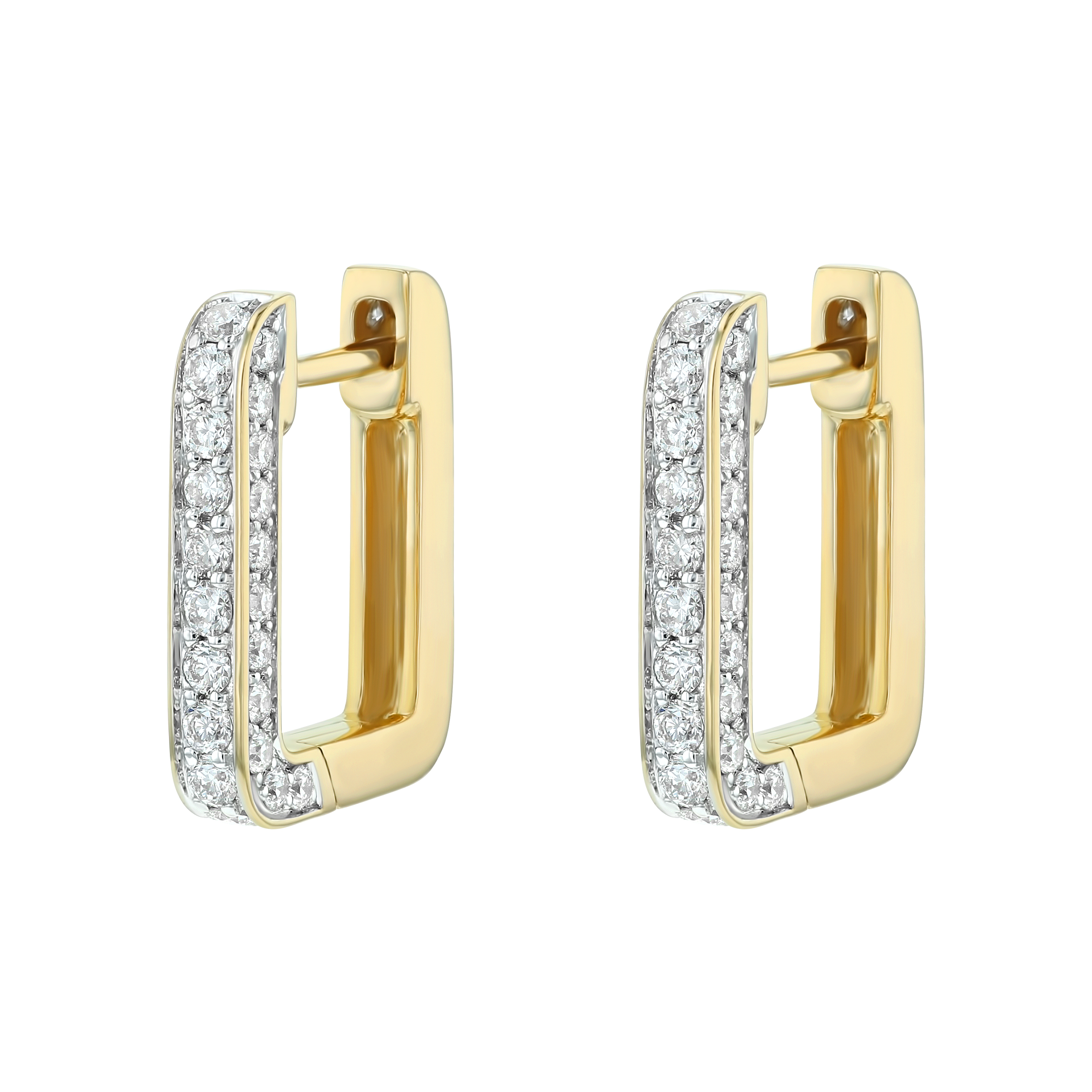 Yellow Gold 3/4ctw Diamond Square Hoop Earrings