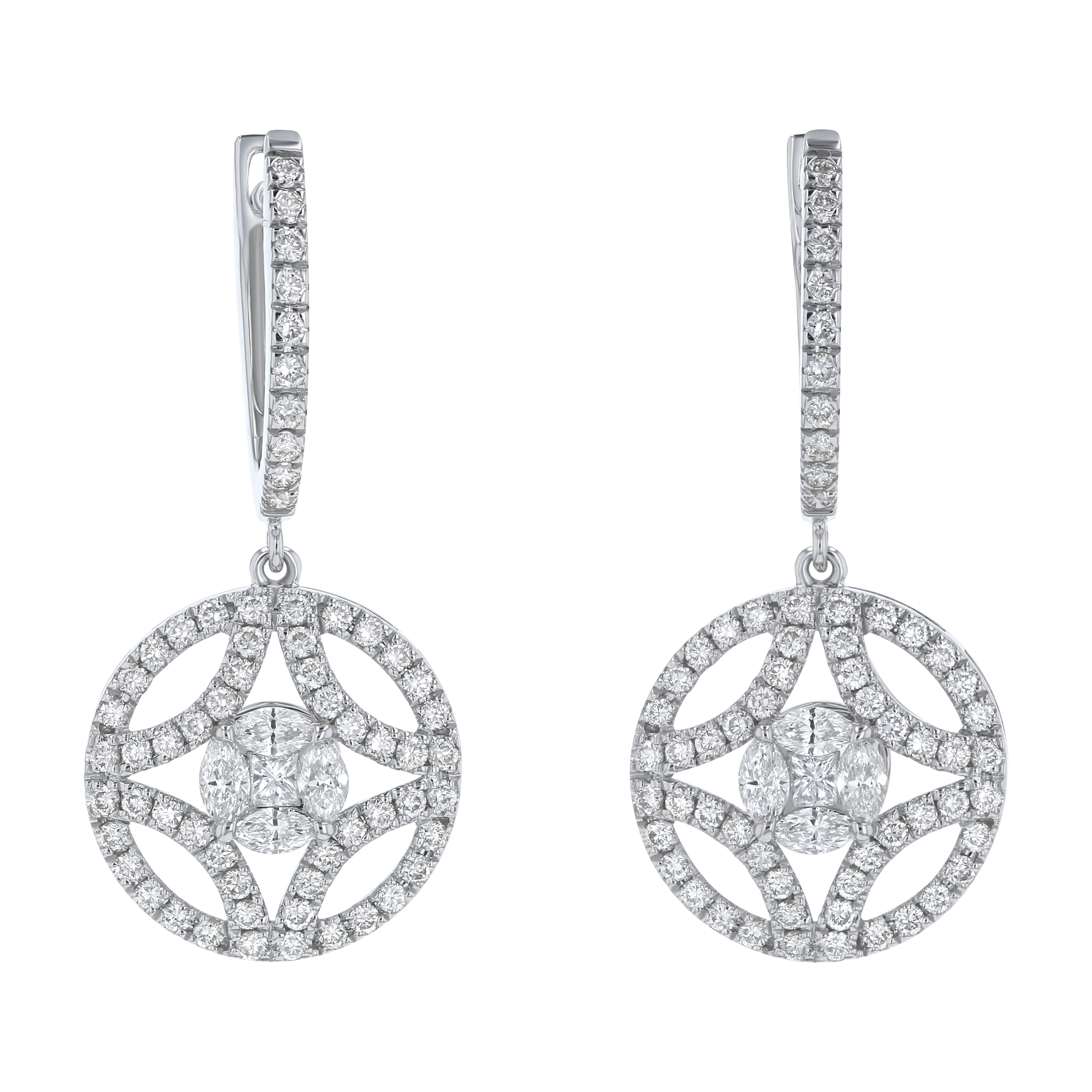 White Gold 1 9/10ctw Diamond Circle Drop Earrings