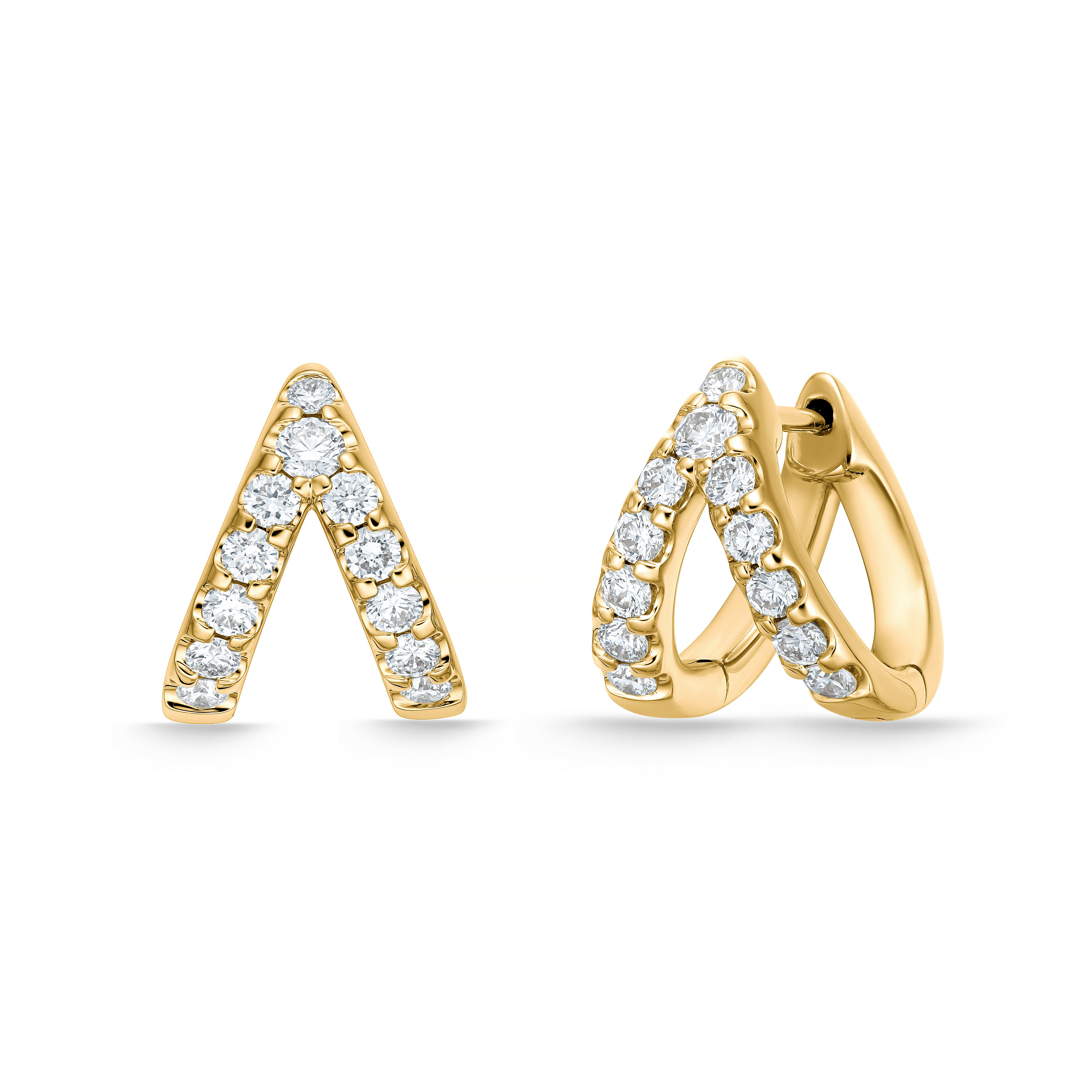 Yellow Gold 1/2ctw Odessa Inverted V Diamond Huggie Earrings l MEMOIRE