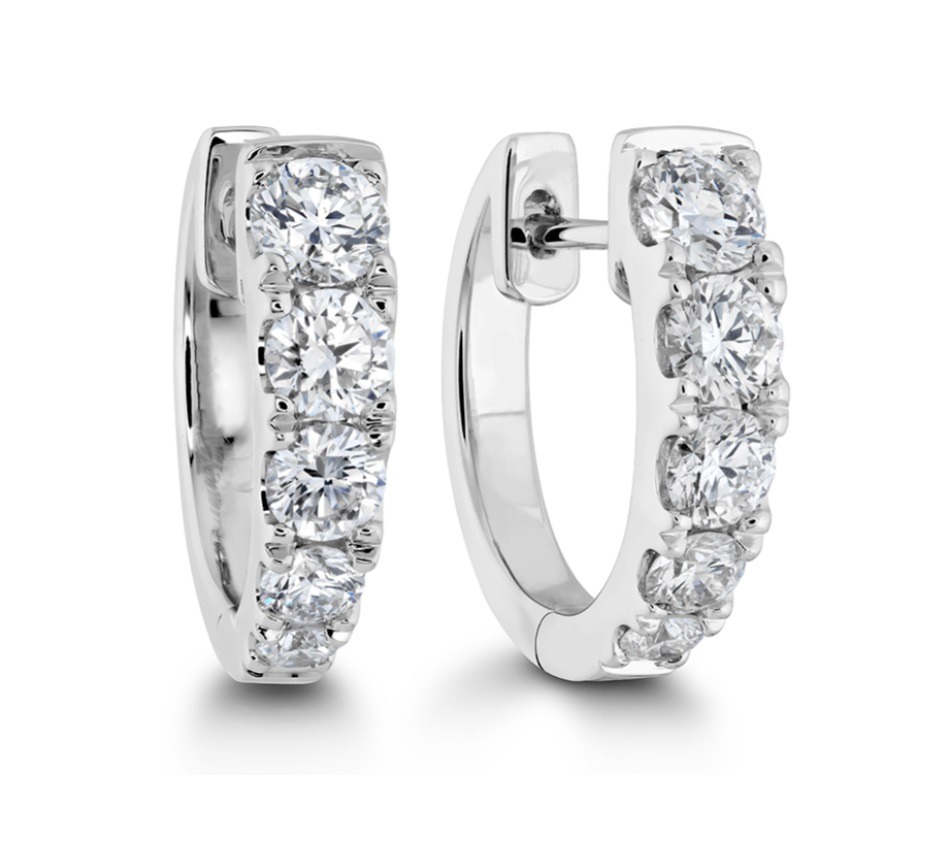 White Gold 1ctw Diamond Graduated Hoop Earrings l MEMOIRE