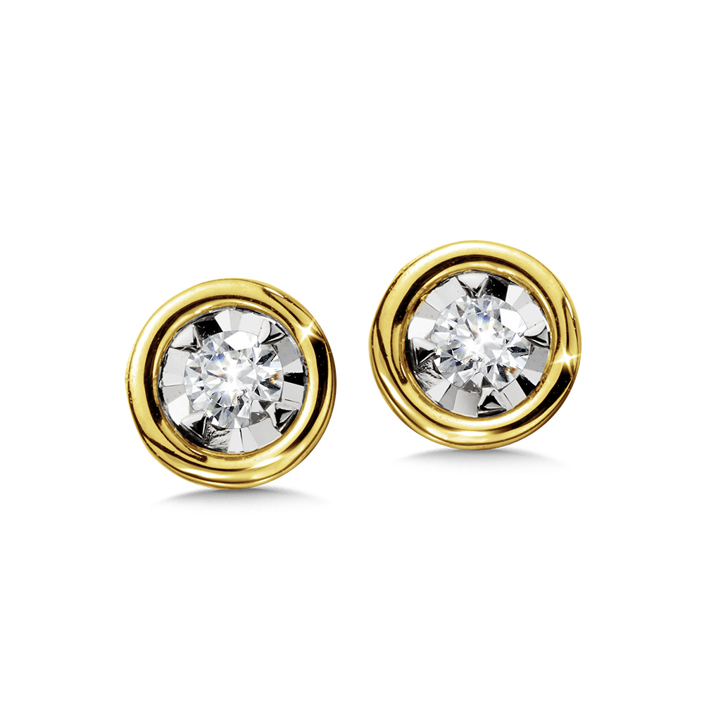 Bezel-Set 1/10ctw Diamond Yellow and White Gold Stud Earrings