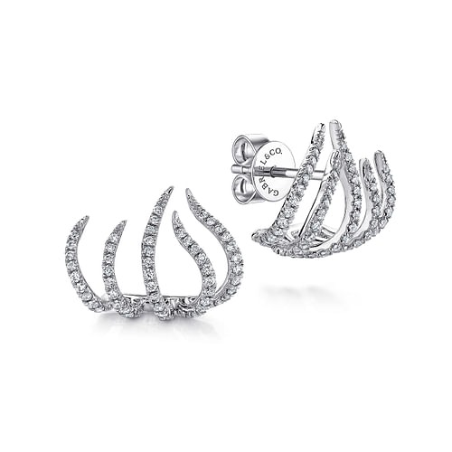 White Gold Diamond Tendril Stud Earrings