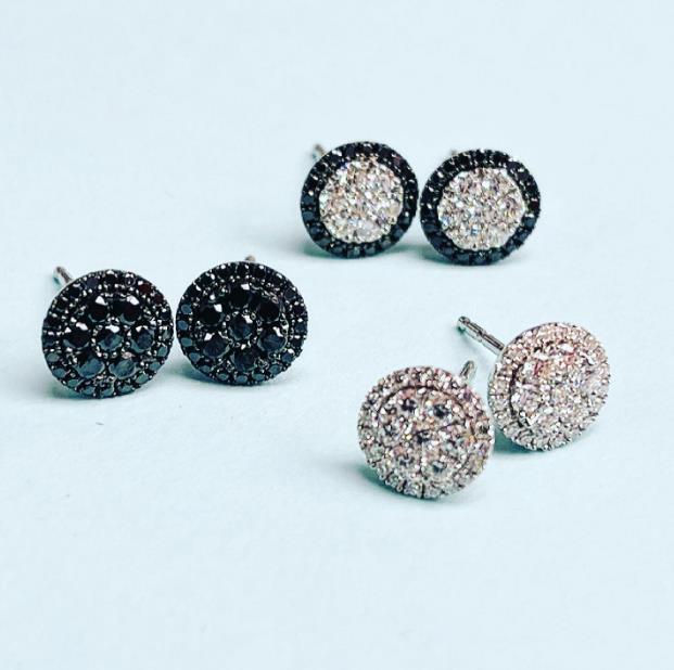 1ctw Round Diamond Cluster White Gold Stud Earrings l Medium