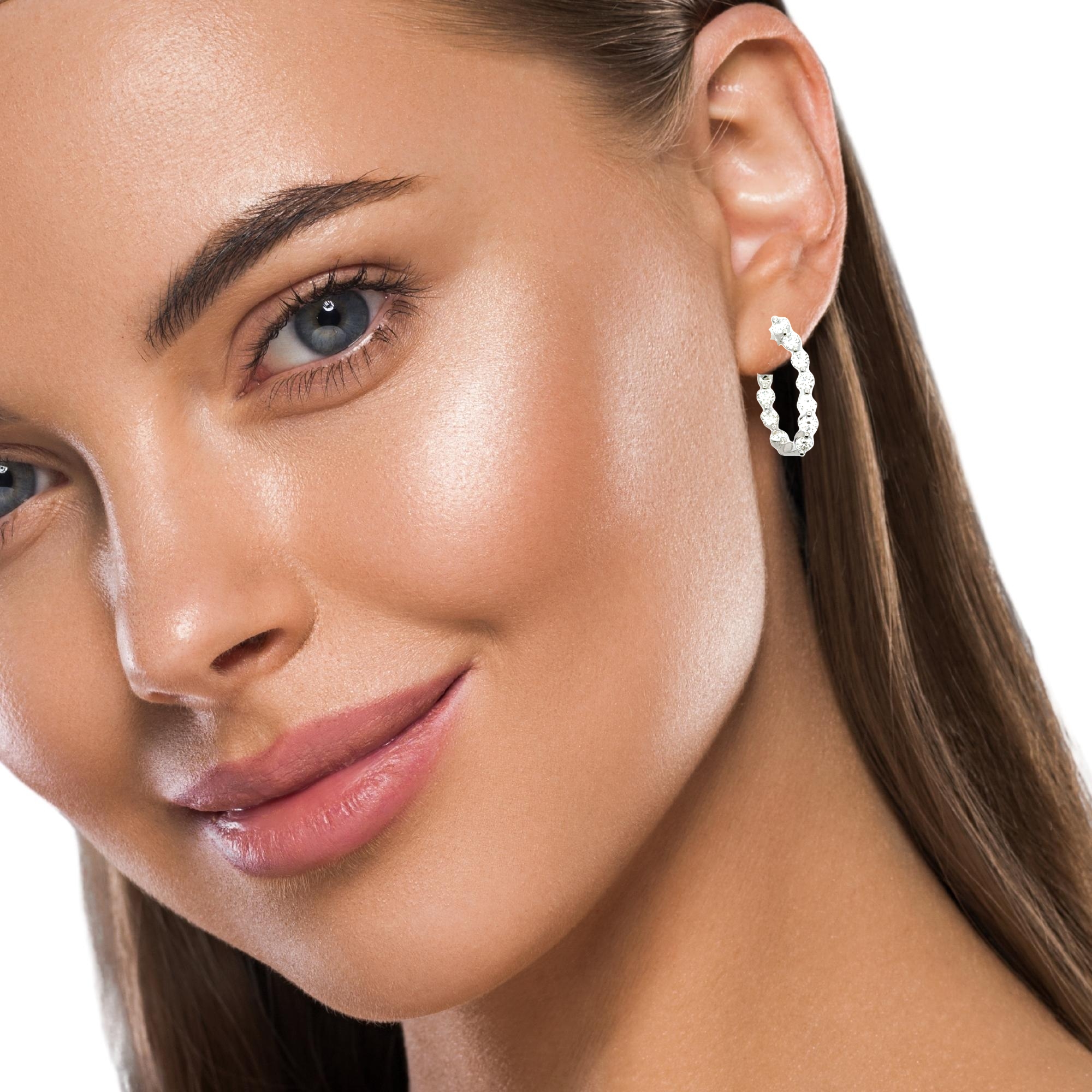 1 3/5ctw Diamond Inside and Out Hoop Earrings in 18k White Gold