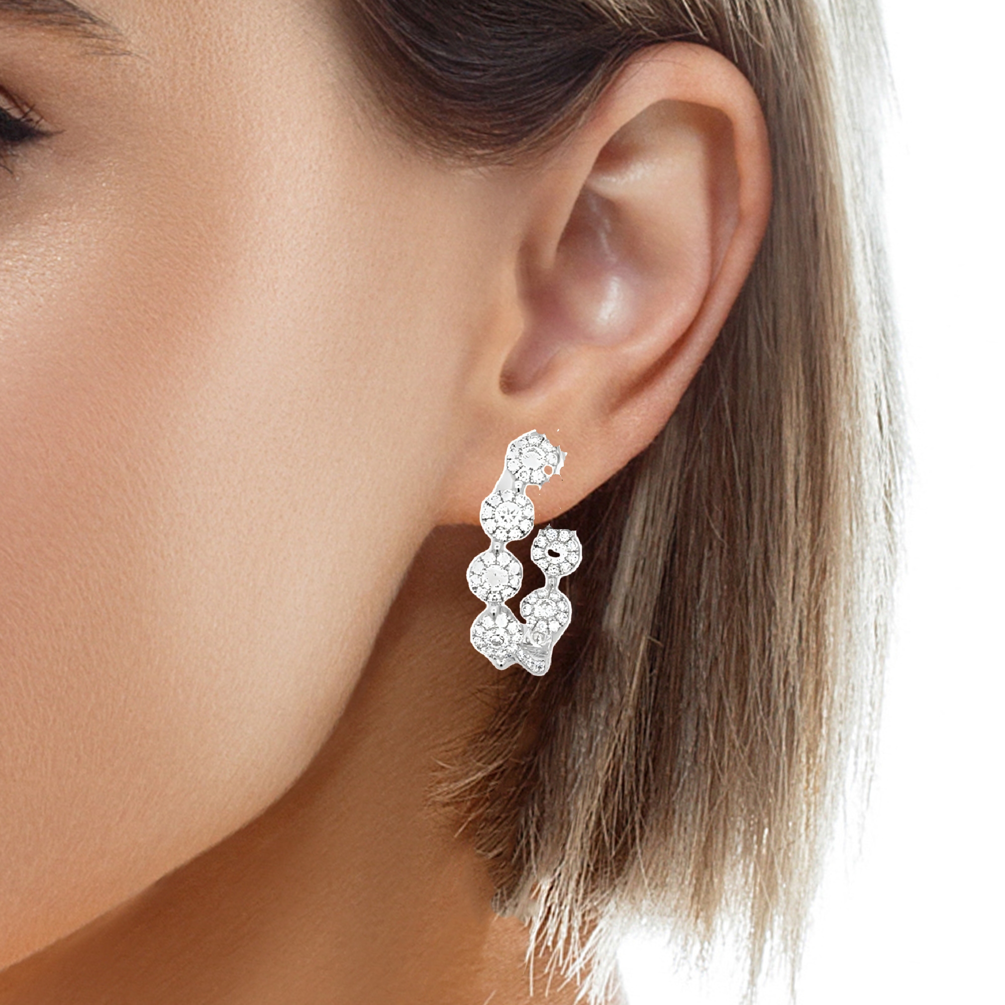 1 9/10ctw Diamond Inside and Out Hoop Earrings in 18k White Gold