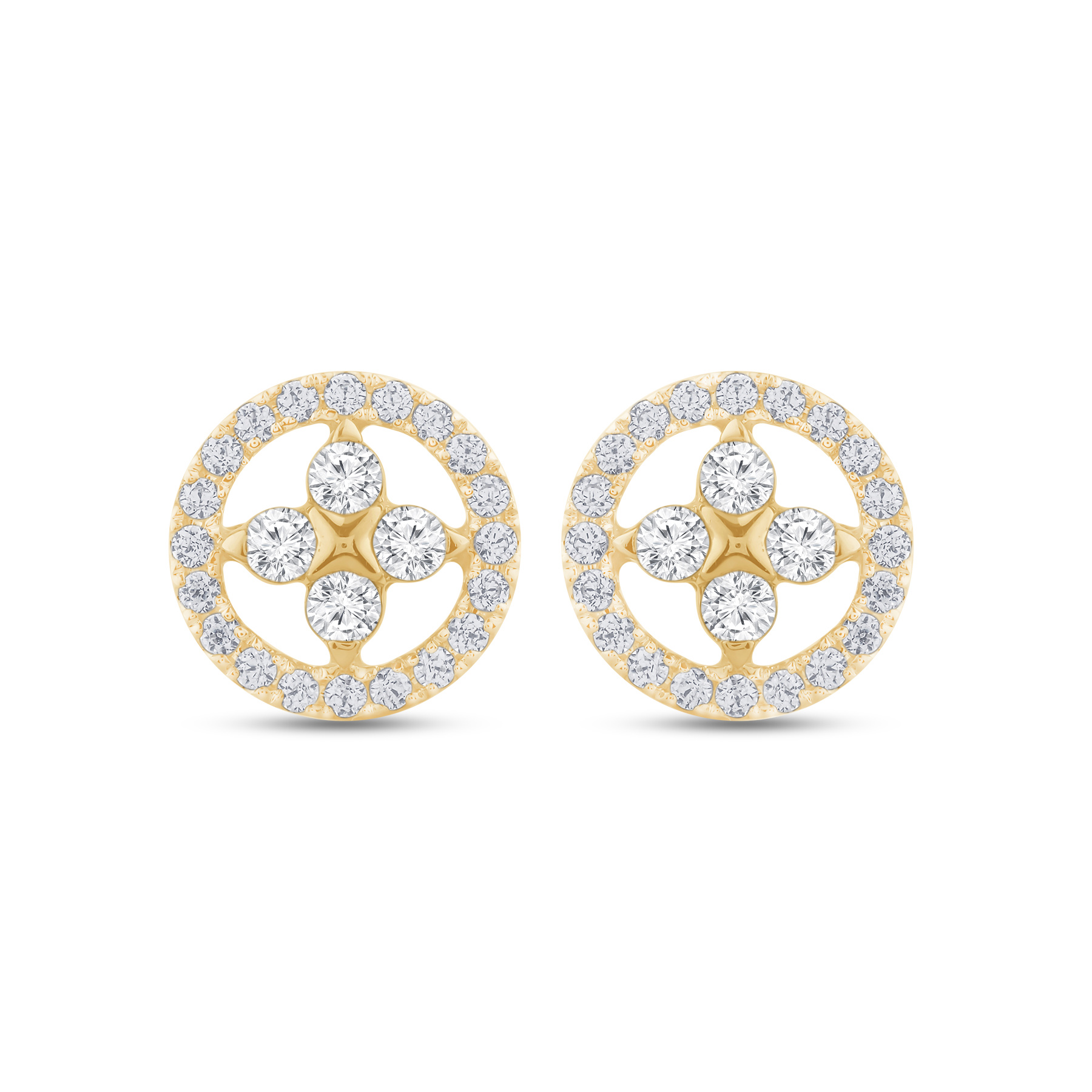 1/2ctw Diamond Halo Circle Flower Yellow Gold Stud Earrings