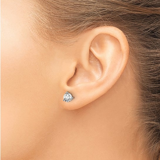 1ctw Round Diamond Solitaire White Gold Stud Earrings l 3-Prong