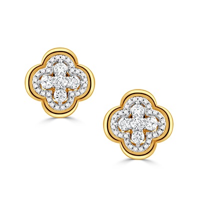 DOVES 3/5ctw Diamond Flower Stud Earrings in 18k Yellow Gold l RAVENNA