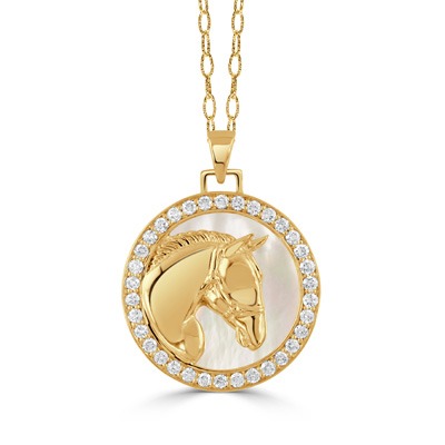 DOVES 1/2ctw Diamond and Mother of Pearl Horse Pendant Equestrian Necklace