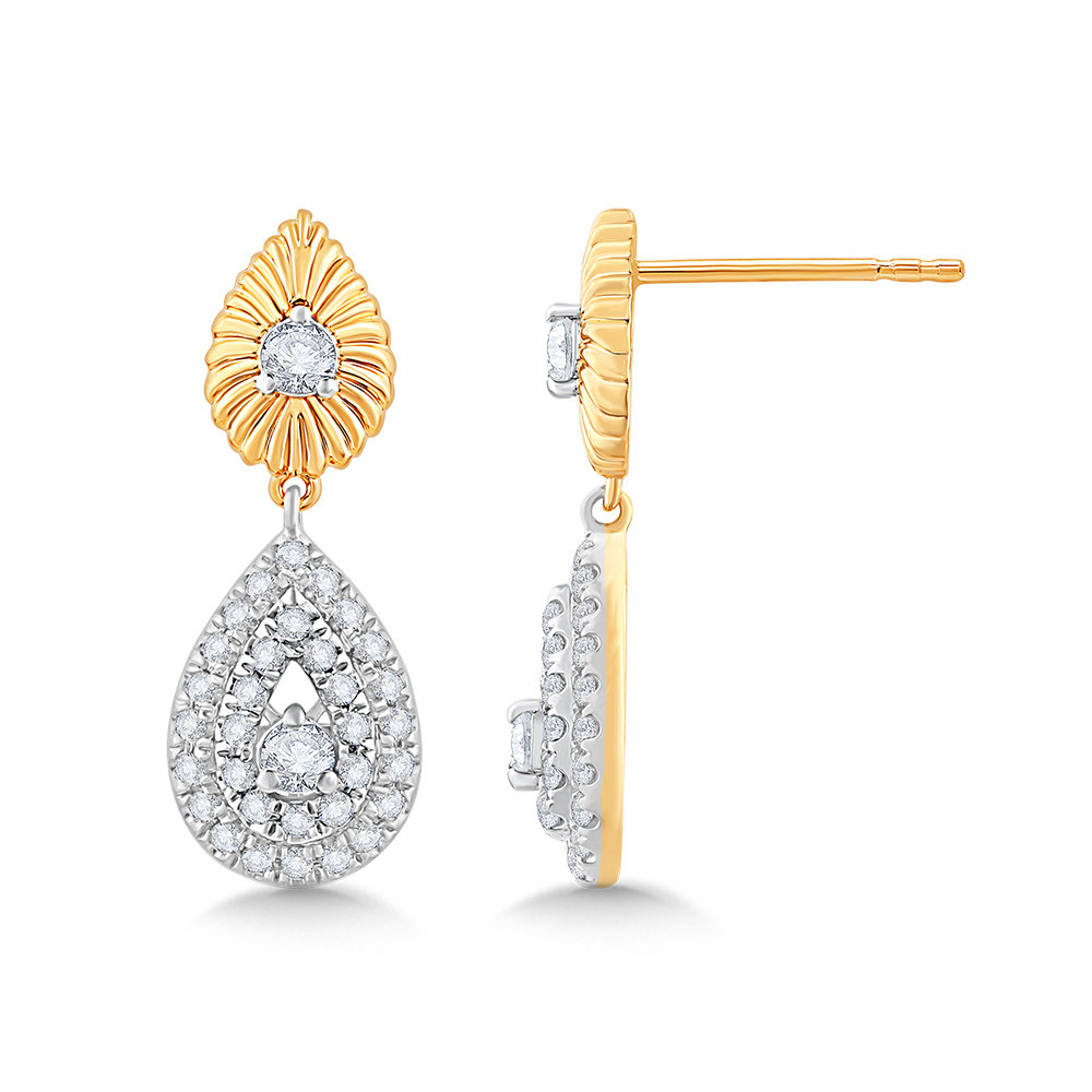 Yellow and White Gold 1/2ctw Pave Diamond Shell Drop Earrings