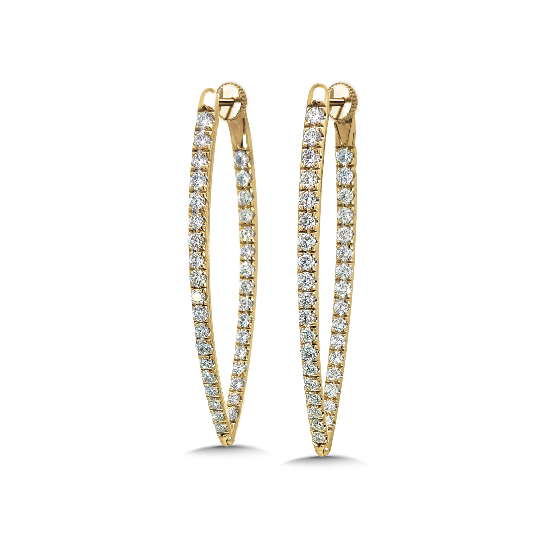Yellow Gold 1ctw Diamond Chevron-Shaped Twist Lock Hoop Earrings
