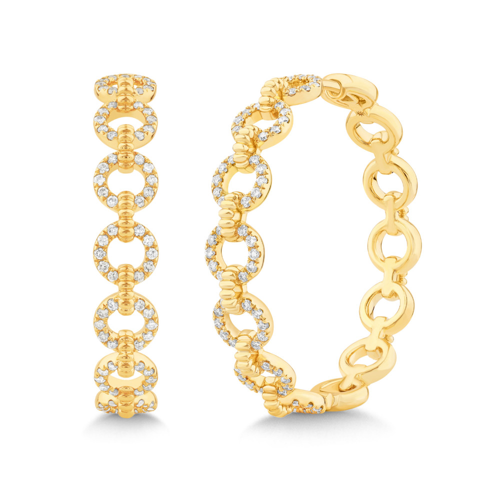Yellow Gold and 3/4ctw Diamond Circle Link Hoop Earrings