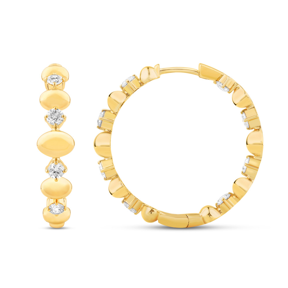 Yellow Gold 1ctw Diamond and Bead Hoop Earrings