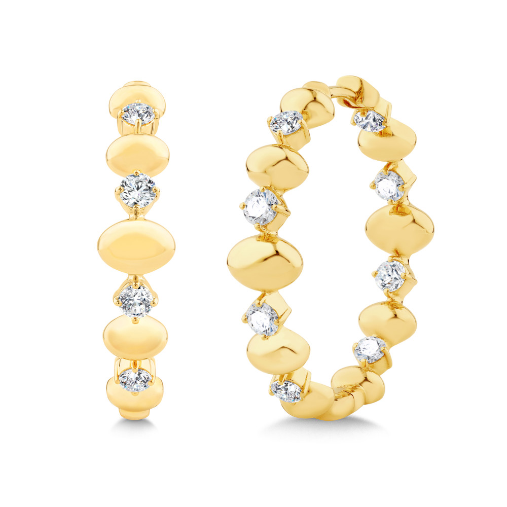 Yellow Gold 1ctw Diamond and Bead Hoop Earrings