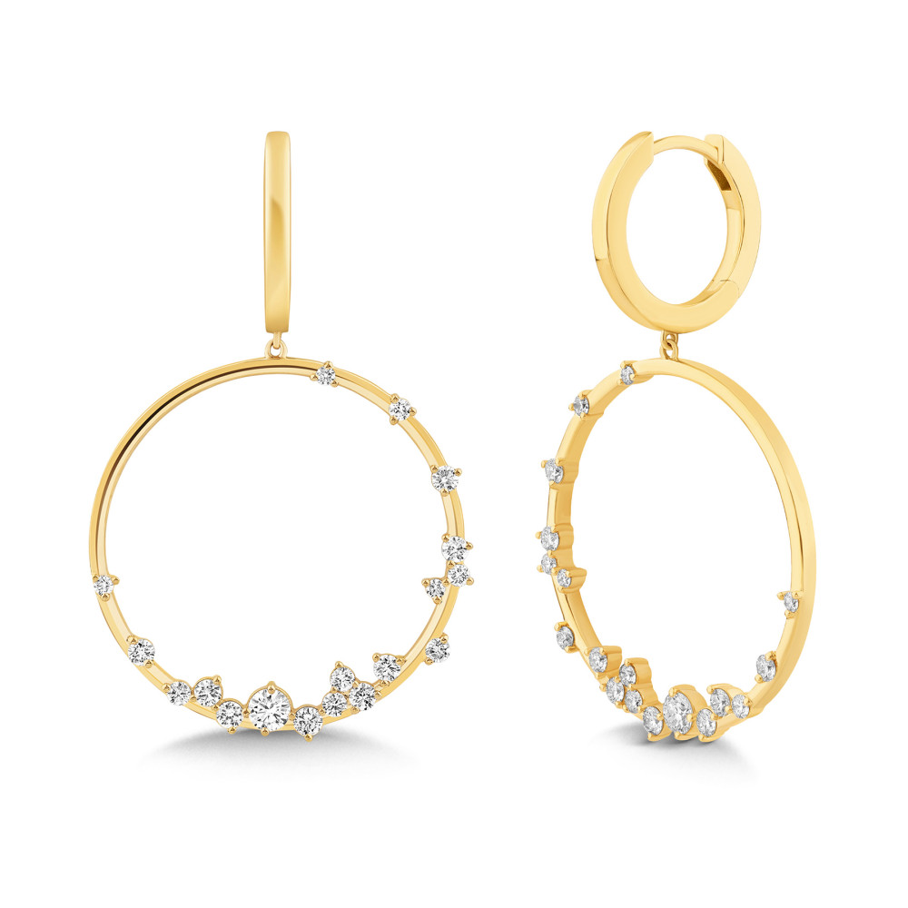 Yellow Gold 7/8ctw Diamond Circle Drop Huggie Earrings