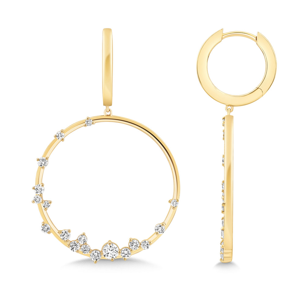 Yellow Gold 7/8ctw Diamond Circle Drop Huggie Earrings