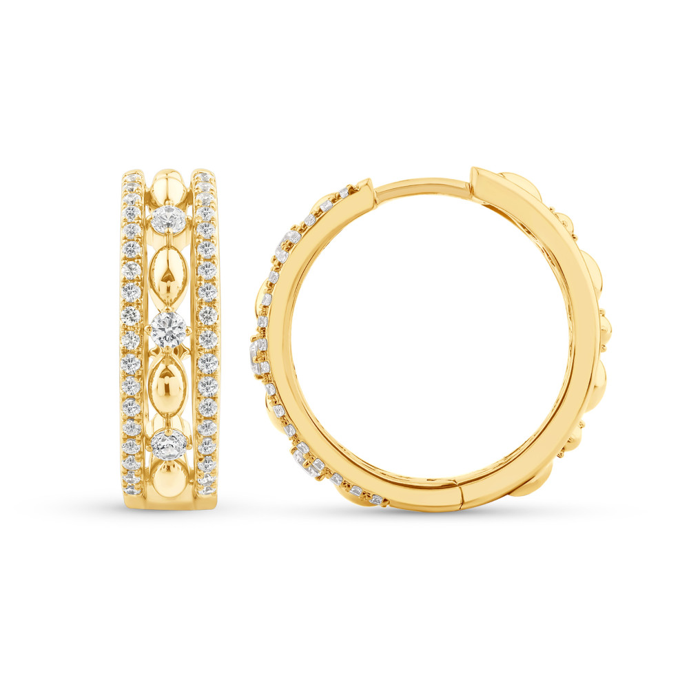 Yellow Gold 3/4ctw Diamond Classic Hoop Earrings in size 21mm