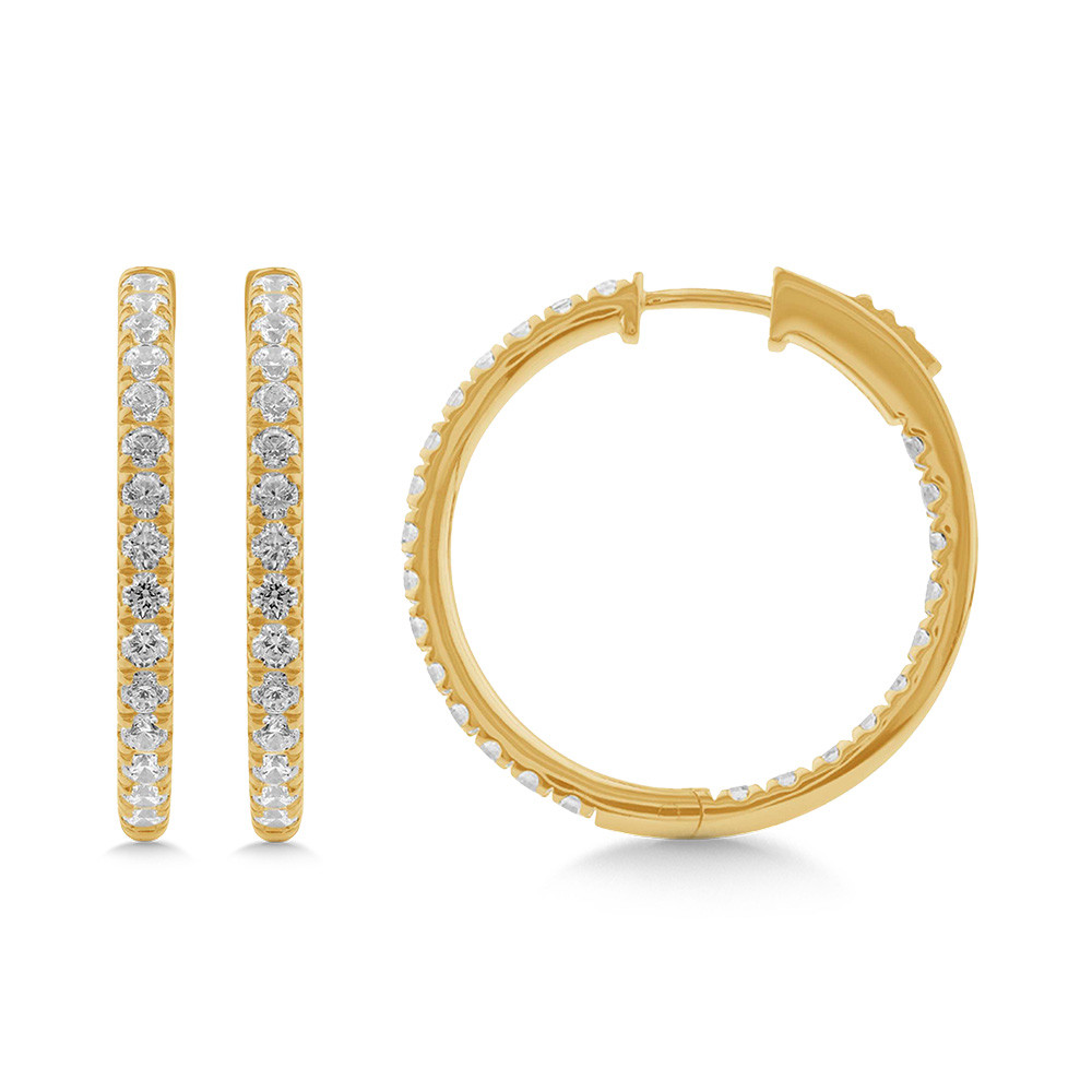 Yellow Gold 2ctw Round In-Out Diamond Hoop Earrings