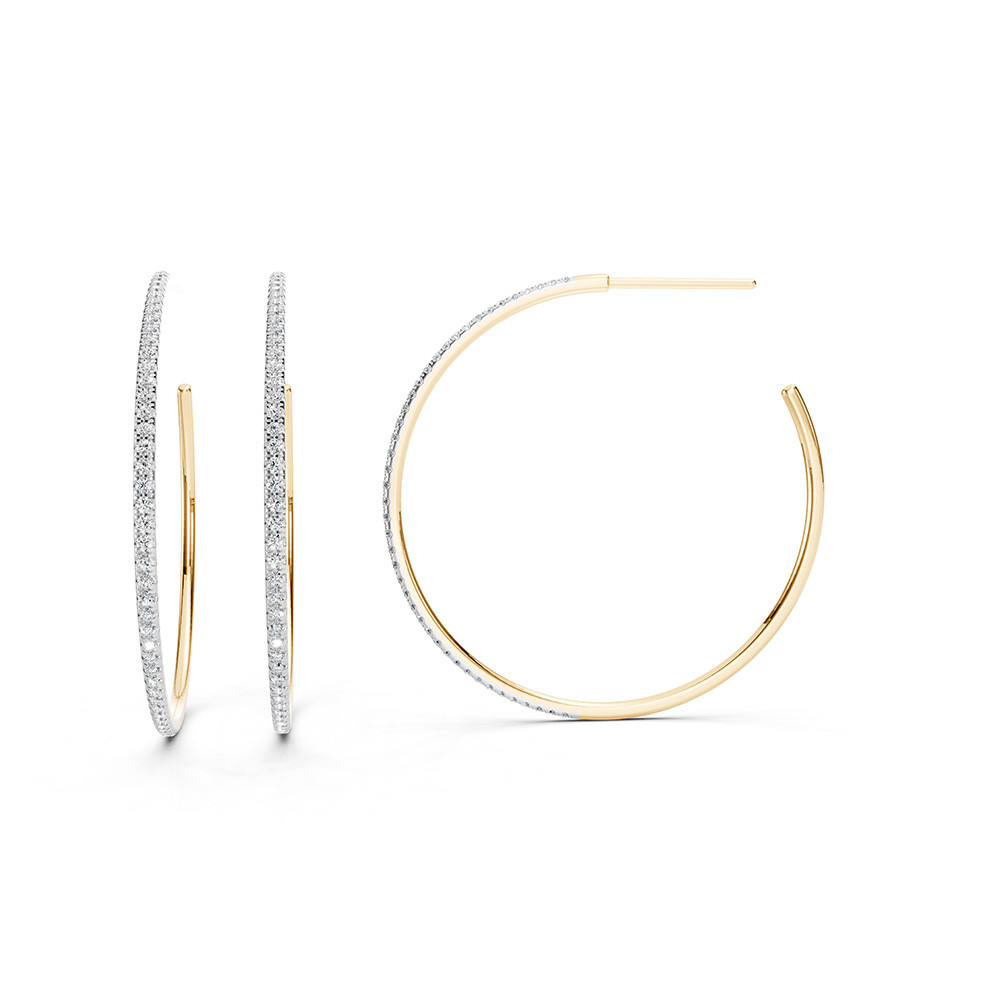 1/2ctw Diamond Yellow Gold Round Open C Hoop Earrings
