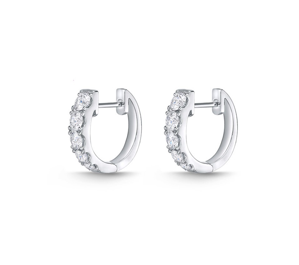 White Gold 1ctw Diamond Graduated Huggie Hoop Earrings