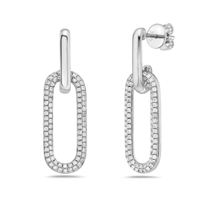 14K White Gold .65tdw GH SI Diamond and Polished Gold Link Earrings