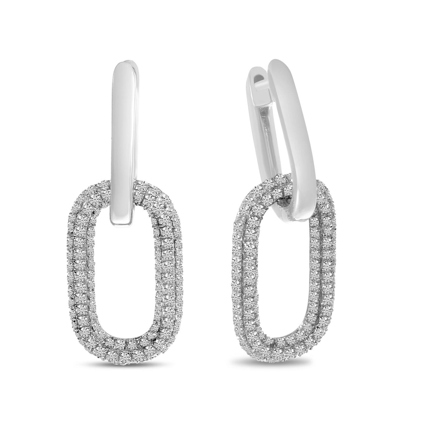 14K White Gold .81tdw GH SI Diamond and Gold Oval Link Drop Earrings