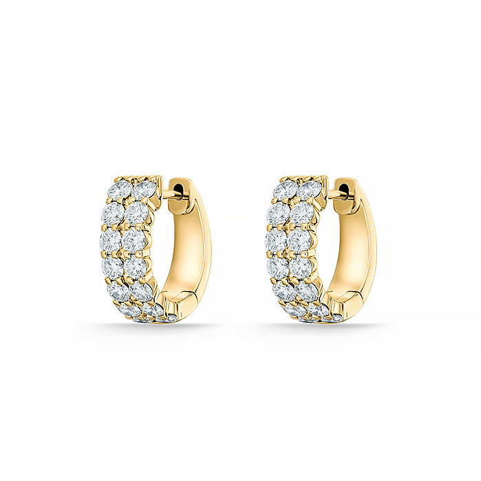 Yellow Gold 1 1/10ctw Diamond Double Row Huggie Earrings
