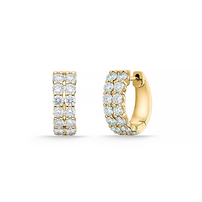 Yellow Gold 1 1/10ctw Diamond Double Row Huggie Earrings